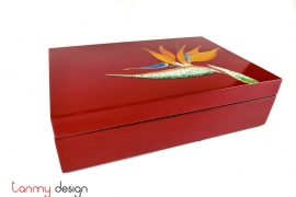 Rectangular lacquer box hand-painted with crane flower 23*16*H6cm